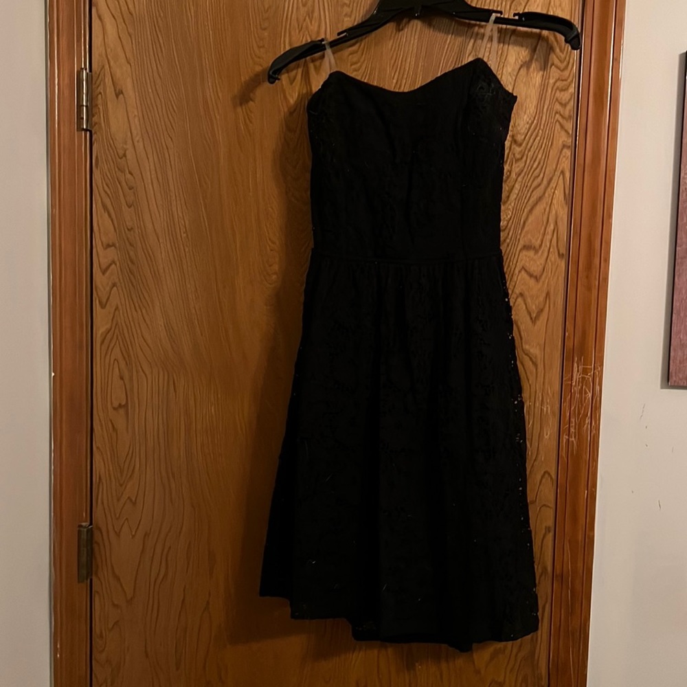 Black strapless lace dress